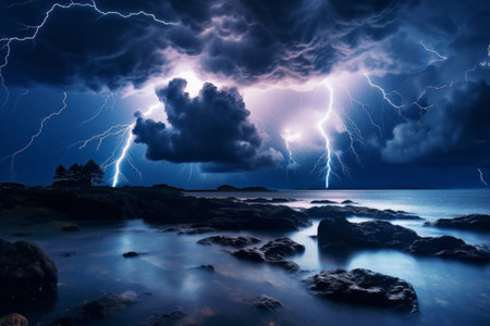 Multiple lightning strikes in a night stormの素材