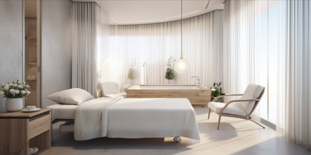 Interior of a modern, bright beauty salon with treatment bedの素材
