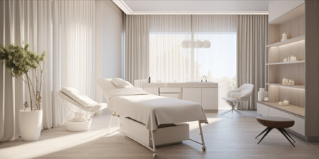 Interior of a modern, bright beauty salon with treatment bedの素材