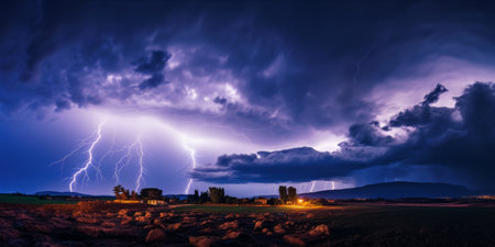 Multiple lightning strikes in a night stormの素材