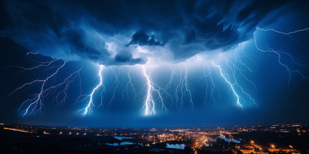 Multiple lightning strikes in a night stormの素材