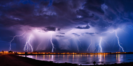 Multiple lightning strikes in a night stormの素材