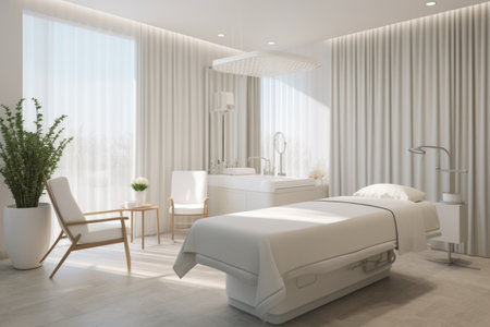 Interior of a modern, bright beauty salon with treatment bedの素材