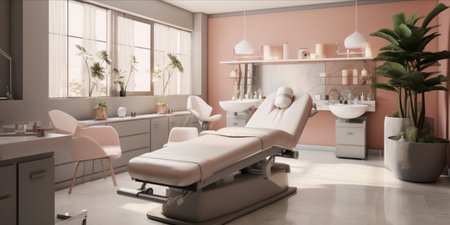 Interior of a modern, bright beauty salon with treatment bedの素材