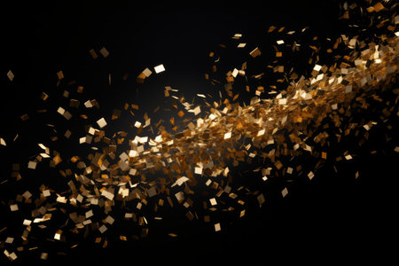 Golden confetti falling against a dark backgroundの素材