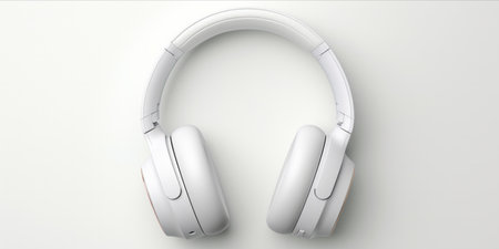 White modern headphones isolated on a white background with a sleek design.の素材
