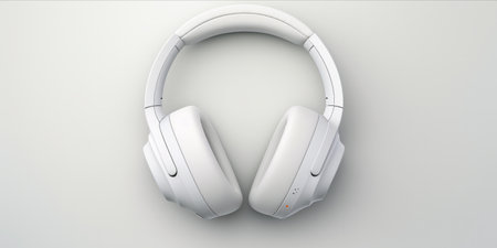 White modern headphones isolated on a white background with a sleek design.の素材