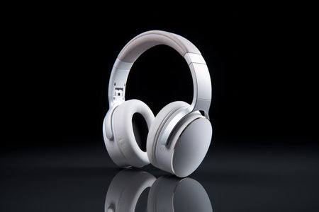White modern headphones isolated on a white background with a sleek design.の素材