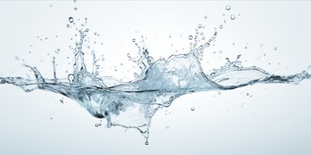 Dynamic splash of clear water captured against a white background.の素材