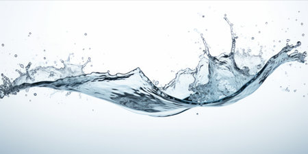 Dynamic splash of clear water captured against a white background.の素材