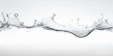 Dynamic splash of clear water captured against a white background.の素材