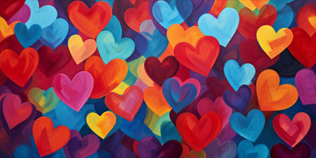 Artistic representation of various heart shapes in different sizes and colors.の素材