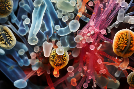 A highly detailed microscopic view of bacteria and microorganisms.の素材