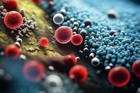 A highly detailed microscopic view of bacteria and microorganisms.の素材