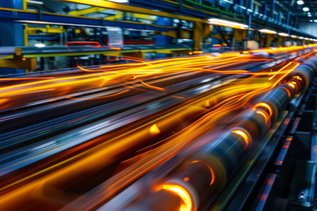 Blurred motion of an automated factory line.の素材