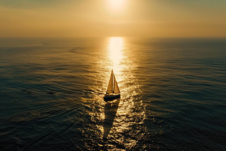 Sailboat on the open sea during sunset.の素材