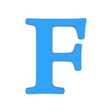 3d rendering of the letter F in blue on a white backgroundの写真素材