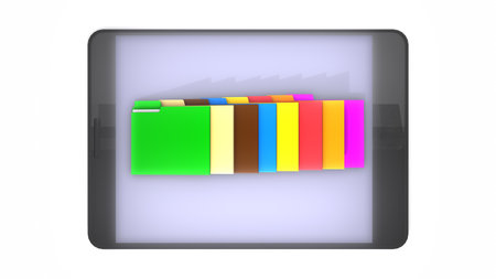 colorful folders on tablet. 3D rendering