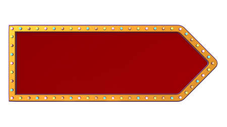 Retro advertising sign gold border with colorful light on white background. 3d renderingの写真素材
