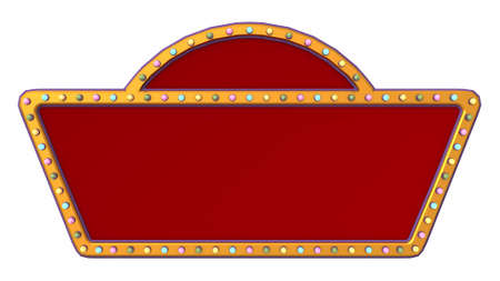 Retro advertising sign gold border with colorful light on white background. 3d renderingの写真素材