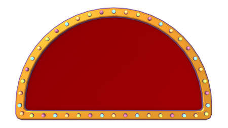 Retro advertising sign gold border with colorful light on white background. 3d renderingの写真素材
