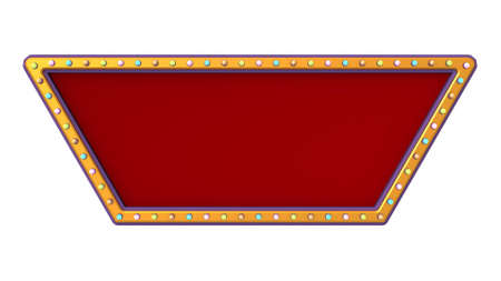 Retro advertising sign gold border with colorful light on white background. 3d renderingの写真素材
