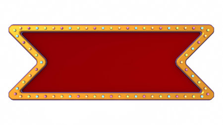 Retro advertising sign gold border with colorful light on white background. 3d renderingの写真素材