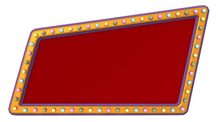 Retro advertising sign gold border with colorful light on white background. 3d renderingの写真素材