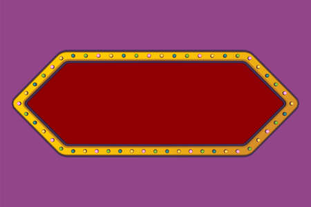 Retro advertising sign gold border with colorful light. Vector illustrationのイラスト素材