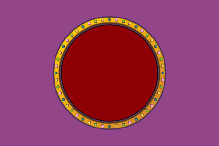 Retro advertising sign gold border with colorful light. Vector illustrationのイラスト素材