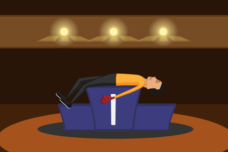 Champion businessman resting tired on podium. Vector illustrationのイラスト素材