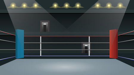 Boxing ring with red and blue lights. Vector stock illustration.の写真素材