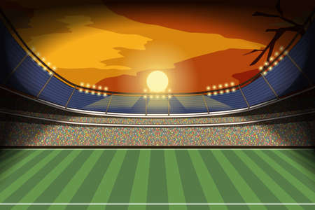 Illustration of a football stadium with a view of the sunset.の写真素材