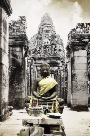 Buddha Statue at Bayon Castle, Angor Cambodiaの写真素材