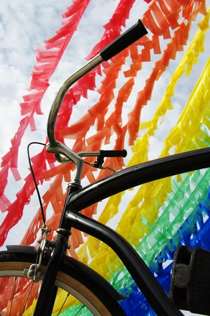Colorful Plastic Strip and Bicycleの写真素材