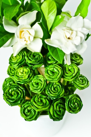 roses made from pandanus leavesの写真素材