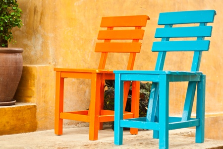 two chairs in the gardenの写真素材