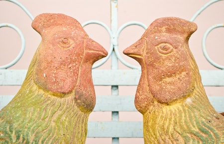 The couple of clay handmade chicken の写真素材