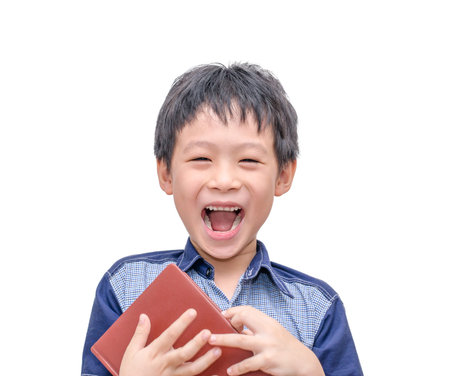 Asian boy laughing between reading a book over white background Image ID: 249702982 Copyright: parinyabinsuk See All Keywords: adorable, asian, book, boy, cheerful, child, childhood, chinese, cute, delight, education, emotion, expression, face, fun, funnの写真素材