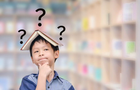 Young Asian student thinking with question mark on head