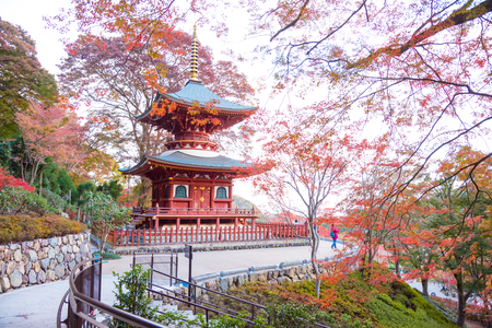 Osaka,Japan-November 12,2017: Katsuoji temple with red leaves in Osaka, Japanのeditorial素材