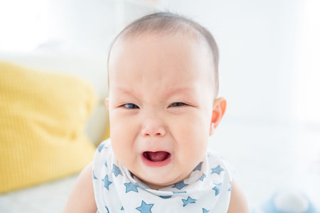 Closeup little asian boy crying face.の写真素材