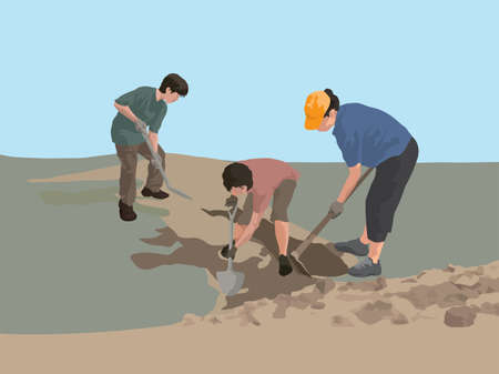 Gardener digging on illustration graphic vectorのイラスト素材