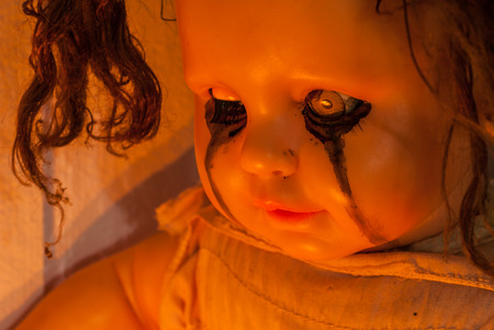 Close up of scary dollの写真素材
