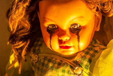 Close up of scary dollの写真素材