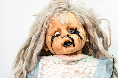 Close up of scary baby doll of halloweenの写真素材