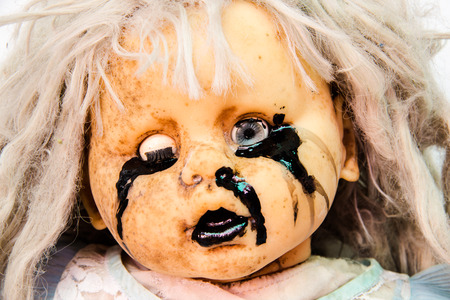 Close up of scary baby doll of halloweenの写真素材