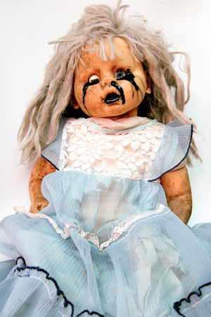Close up of scary baby doll of halloweenの写真素材