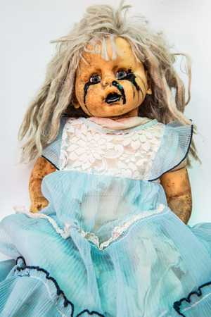 Close up of scary baby doll of halloweenの写真素材