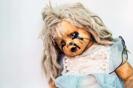 Close up of scary baby doll of halloweenの写真素材